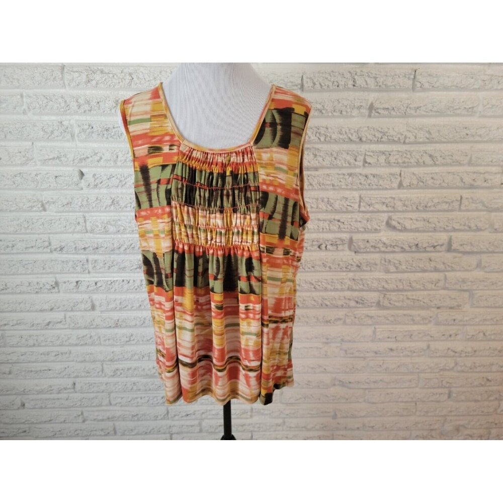 Olivia Paige Womens 2X Plus Orange Watercolor Sleeveless Square Neck Tank WAT14E